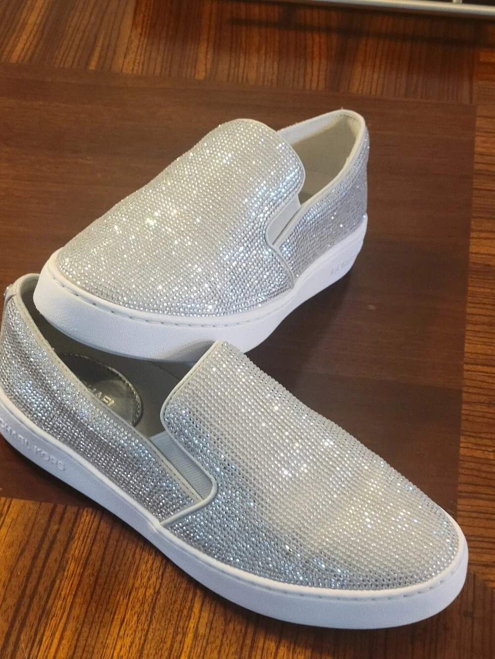 Michael Kors,Sparkling Silver Rhineston Slip-On Sneakers - Women Size 8M.